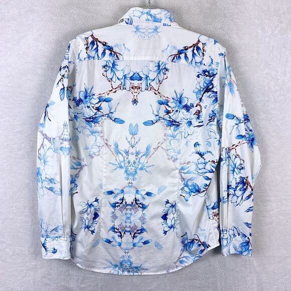 Robert Graham Shirt Men L Blue Floral Windsor Classic Fit Going Out Clubwear Y2K - Picture 3 of 10